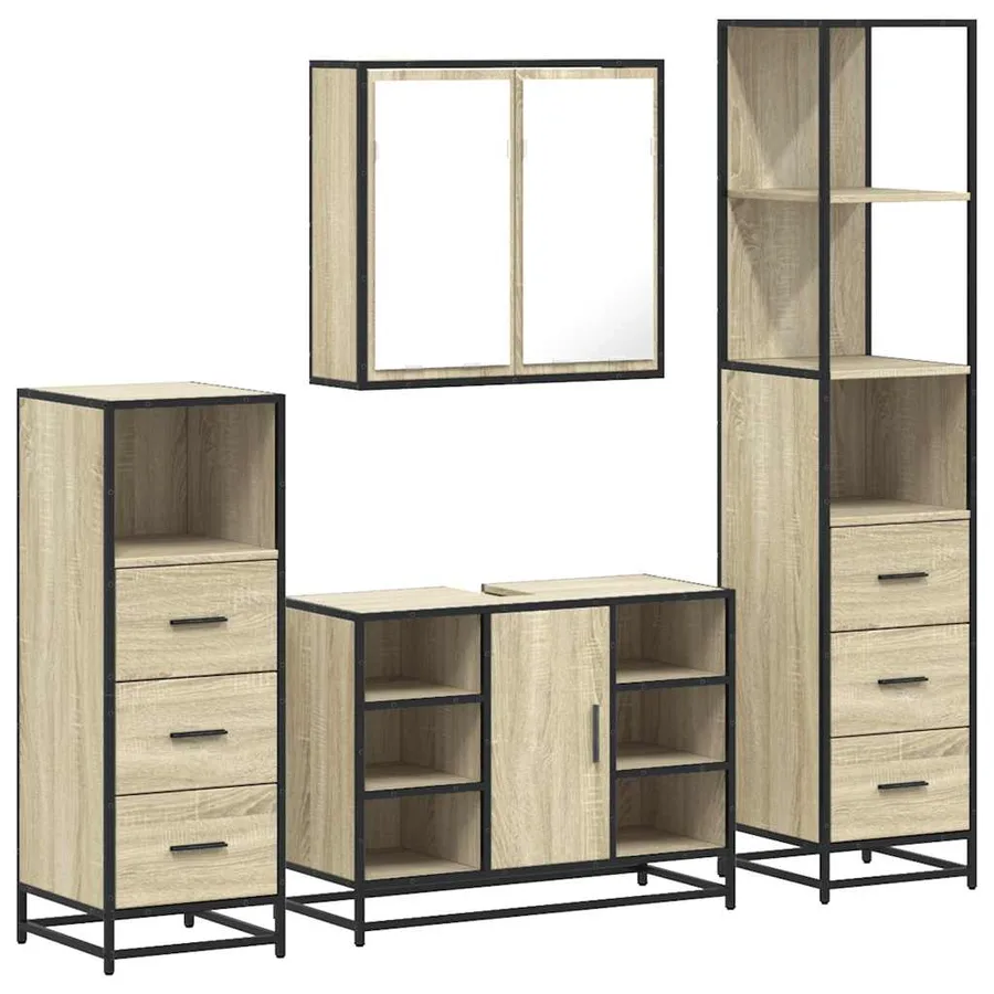 Ensemble de meubles de salle de bain 4 pcs chêne sonoma - 2