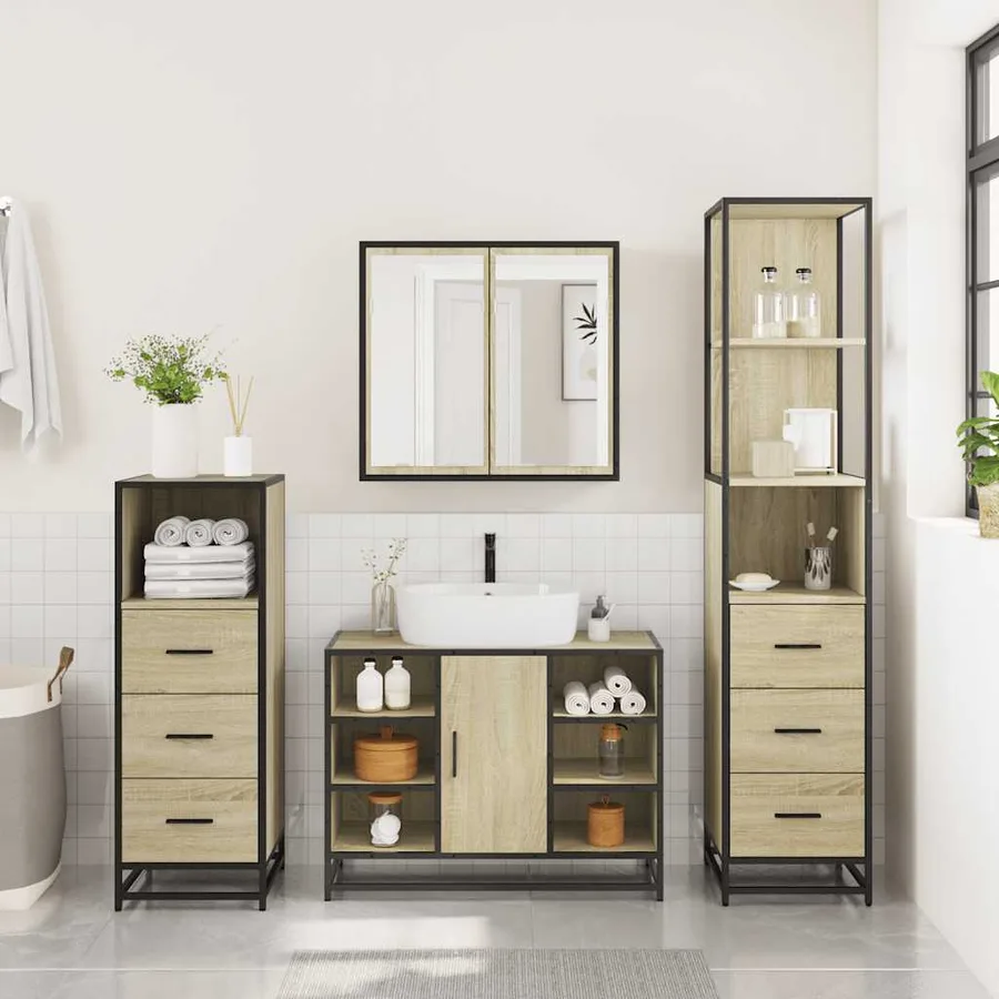 Ensemble de meubles de salle de bain 4 pcs chêne sonoma - 3