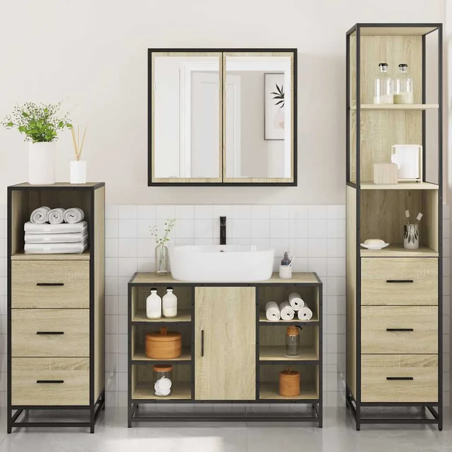 Ensemble de meubles de salle de bain 4 pcs chêne sonoma - 4