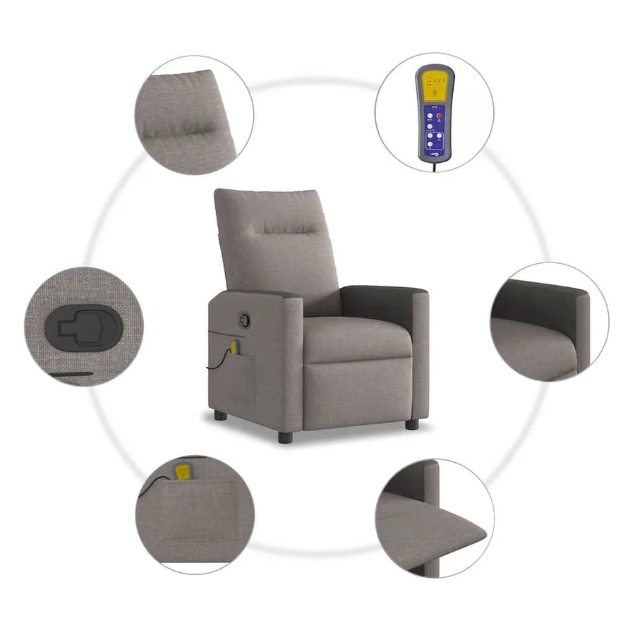Fauteuil de massage inclinable Taupe Tissu - 8