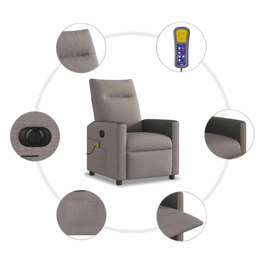 Fauteuil de massage inclinable électrique Taupe Tissu - 10