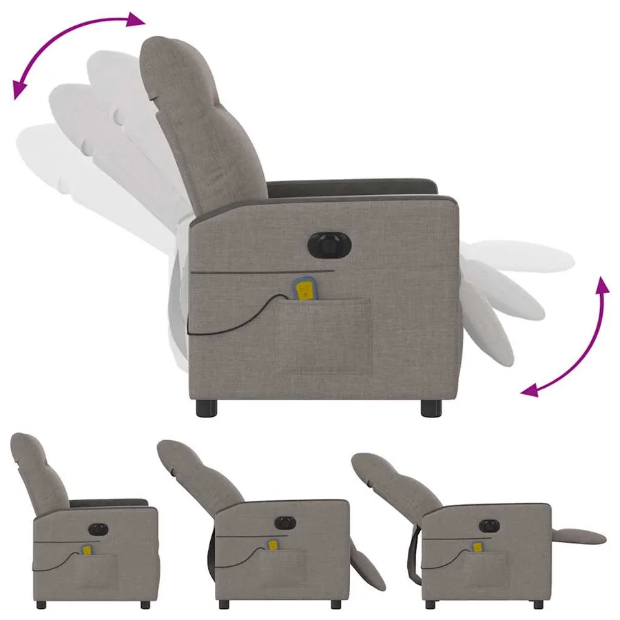 Fauteuil de massage inclinable électrique Taupe Tissu - 8