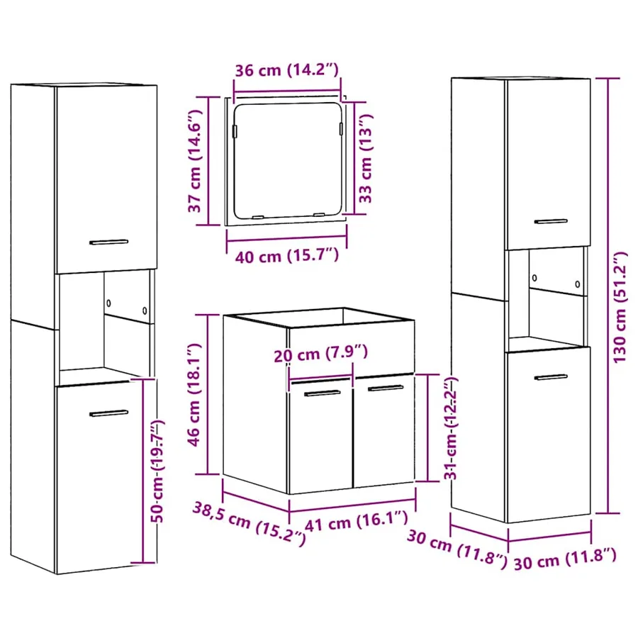 Ensemble de mobilier de salle de bain 4 pcs Bois Ancien - 12
