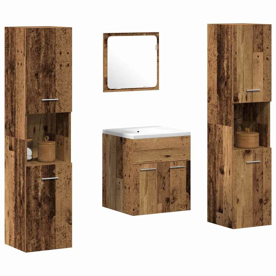 Ensemble de mobilier de salle de bain 4 pcs Bois Ancien - 3