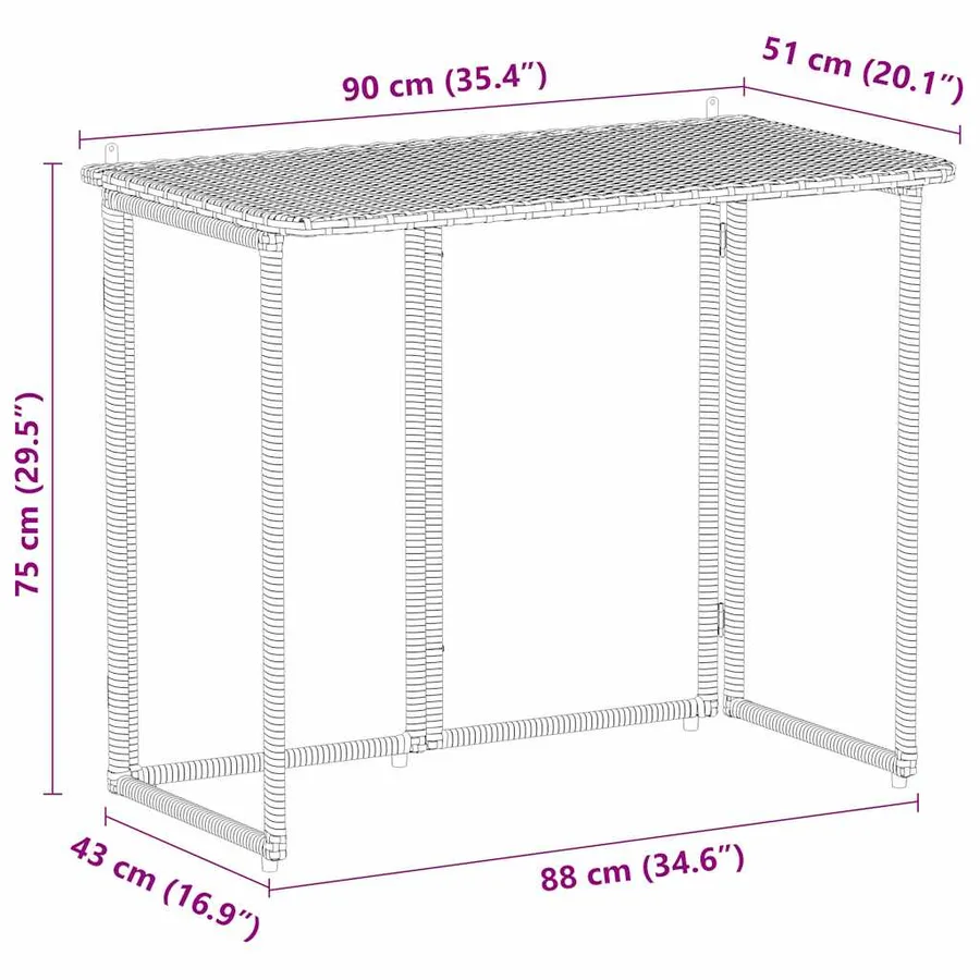Table de jardin pliante marron 90 x 51 x 75 cm polyrotin - 10