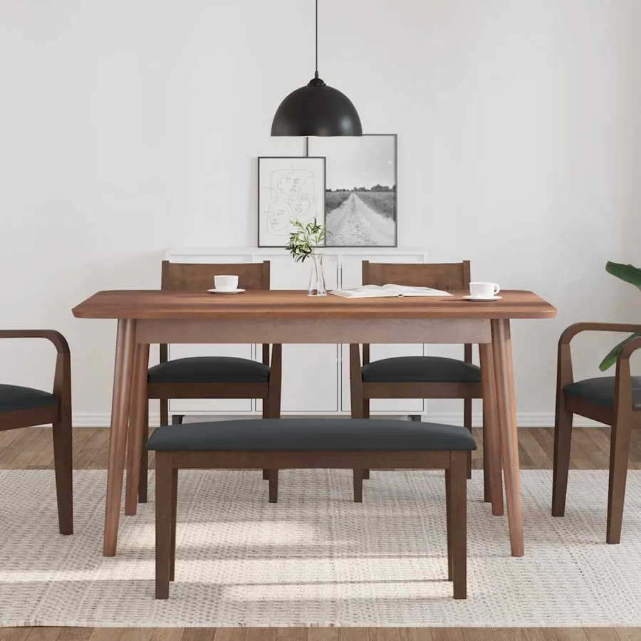Banc 90 cm marron bois massif caoutchouc - 3