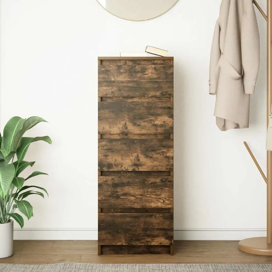 Buffet avec tiroirs chêne fumé 37,5x35x99 cm bois d'ingénierie - 3