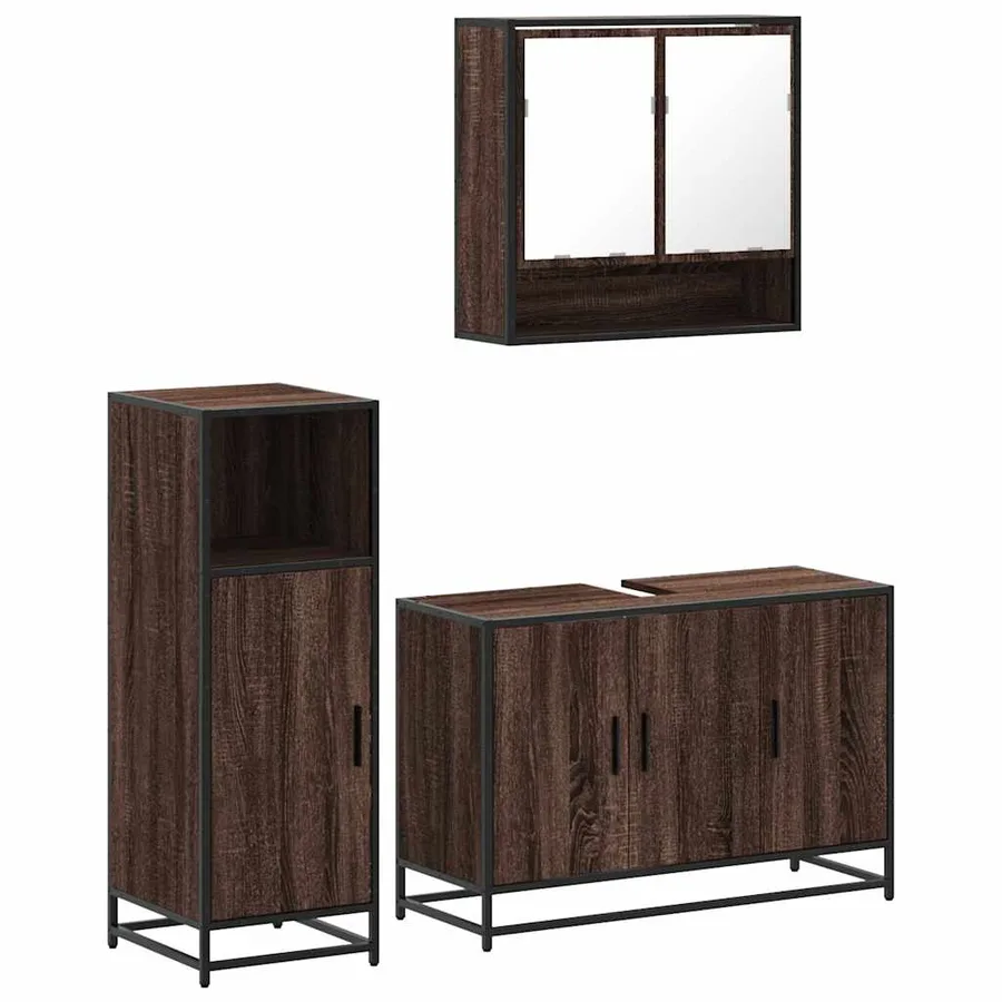 Ensemble de meubles de salle de bain 3 pcs Chêne marron - 2