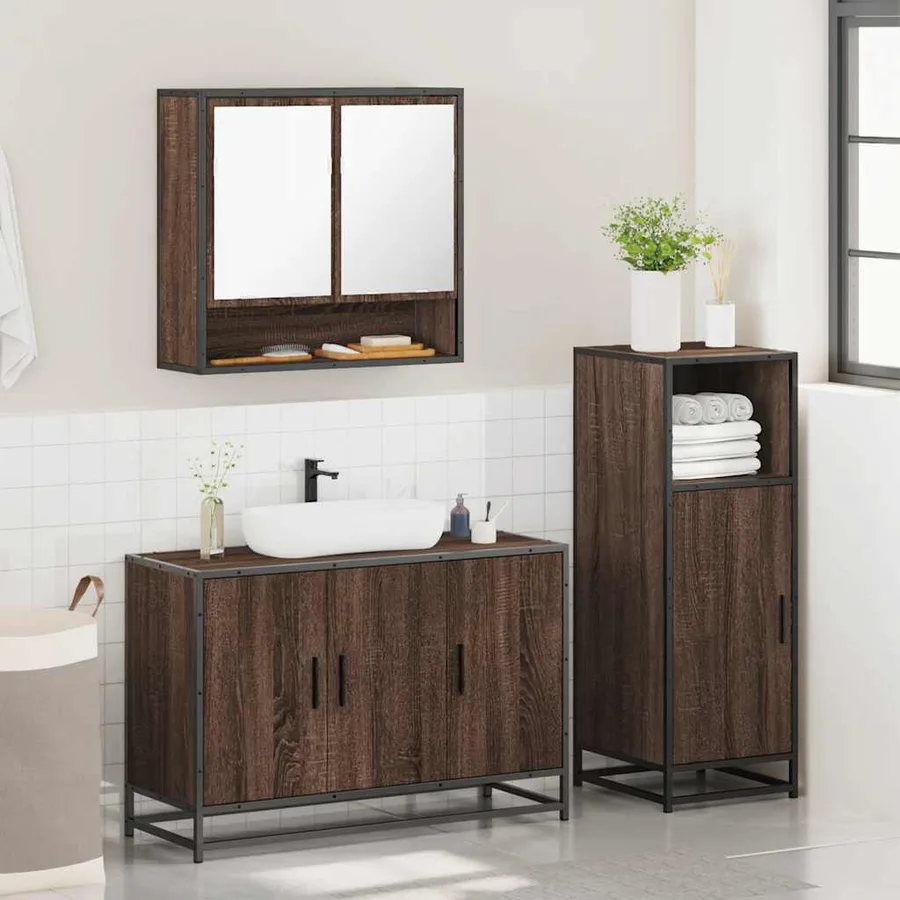 Ensemble de meubles de salle de bain 3 pcs Chêne marron - 4