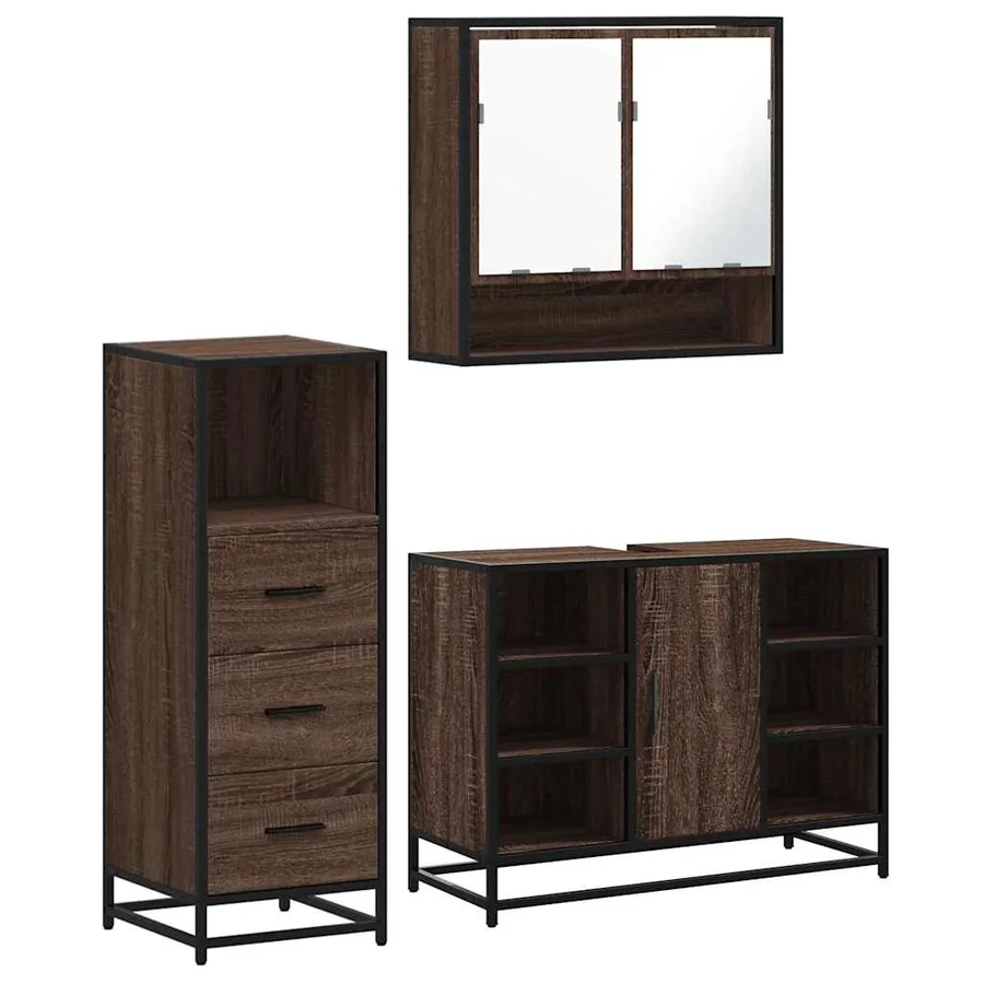 Ensemble de meubles de salle de bain 3 pcs Chêne marron - 2