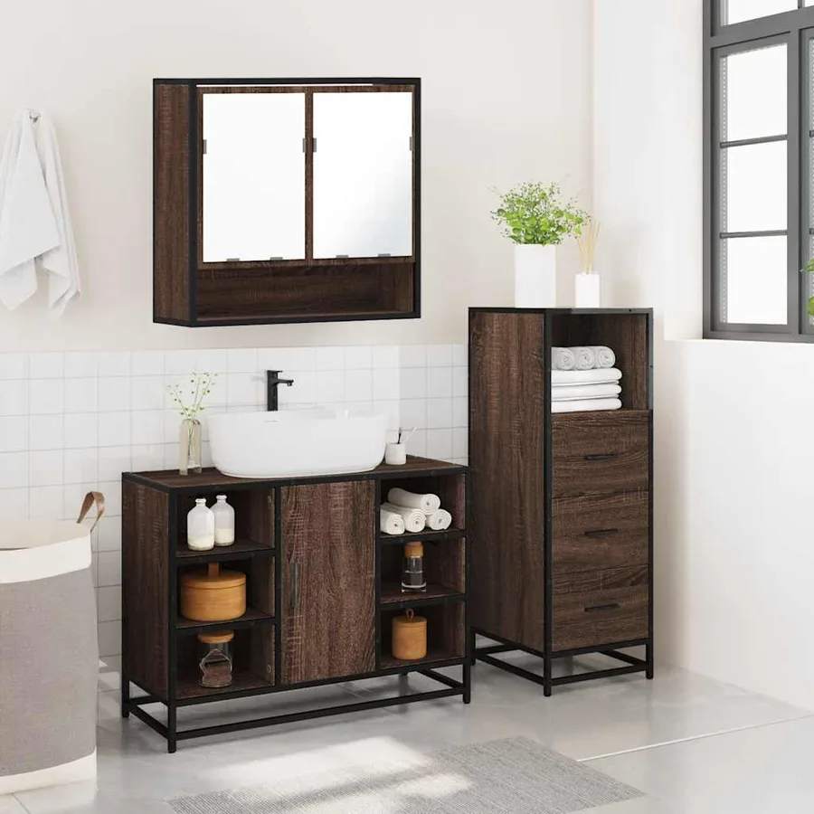 Ensemble de meubles de salle de bain 3 pcs Chêne marron - 4