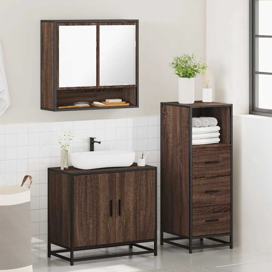 Ensemble de meubles de salle de bain 3 pcs Chêne marron - 4