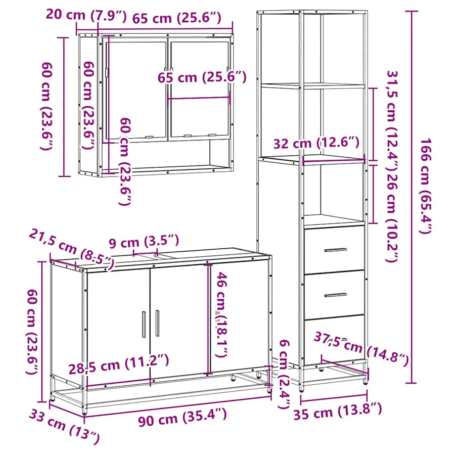 Ensemble de meubles de salle de bain 3 pcs chêne sonoma - 11