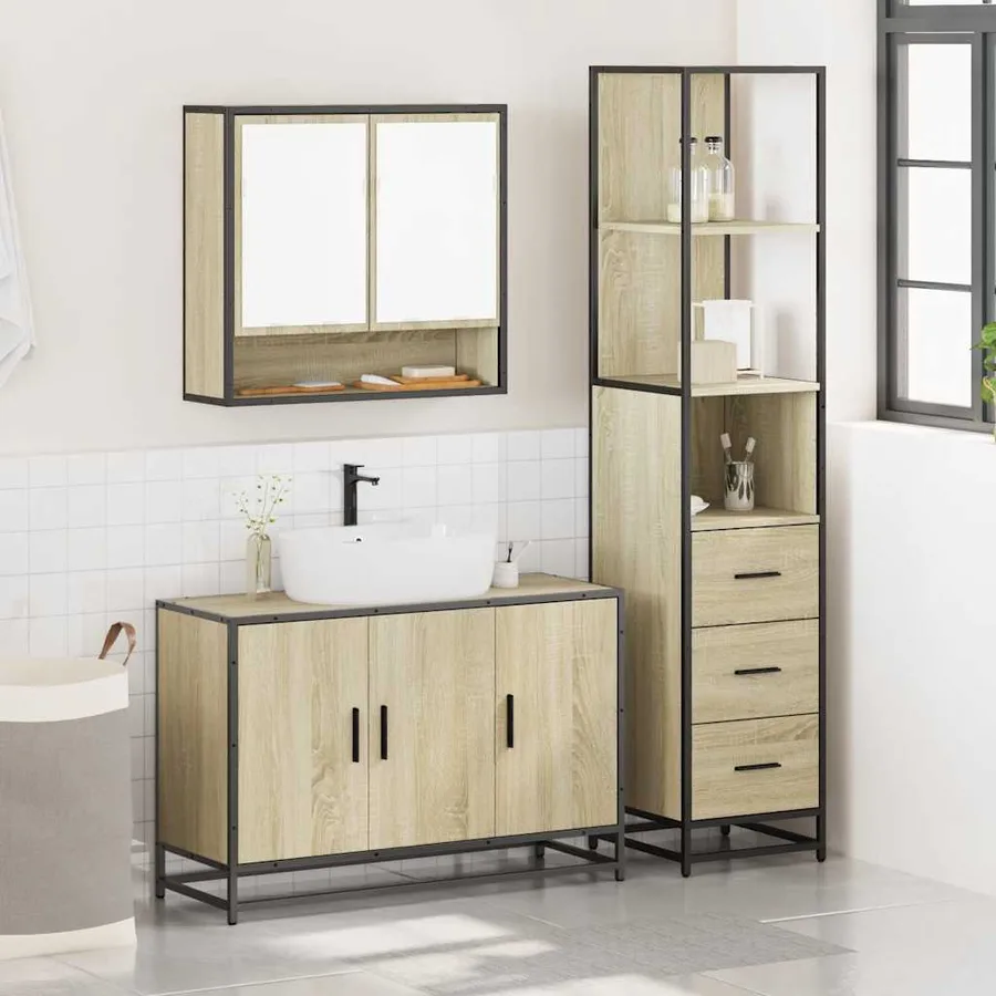 Ensemble de meubles de salle de bain 3 pcs chêne sonoma - 3