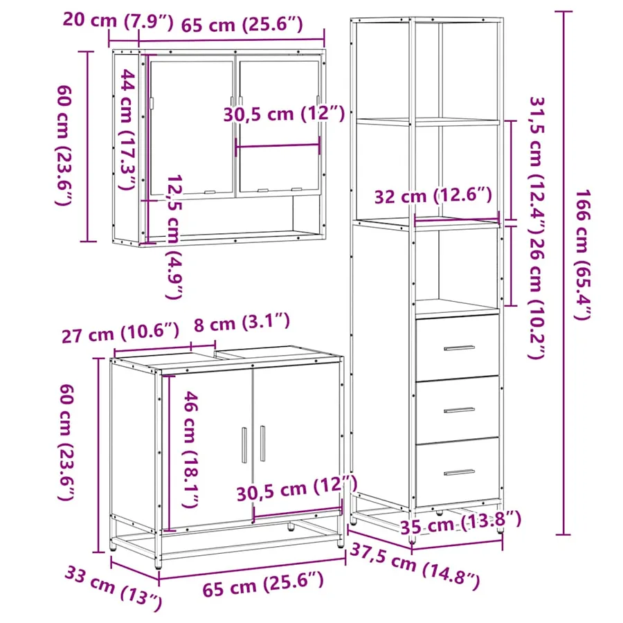 Ensemble de meubles de salle de bain 3 pcs chêne sonoma - 11