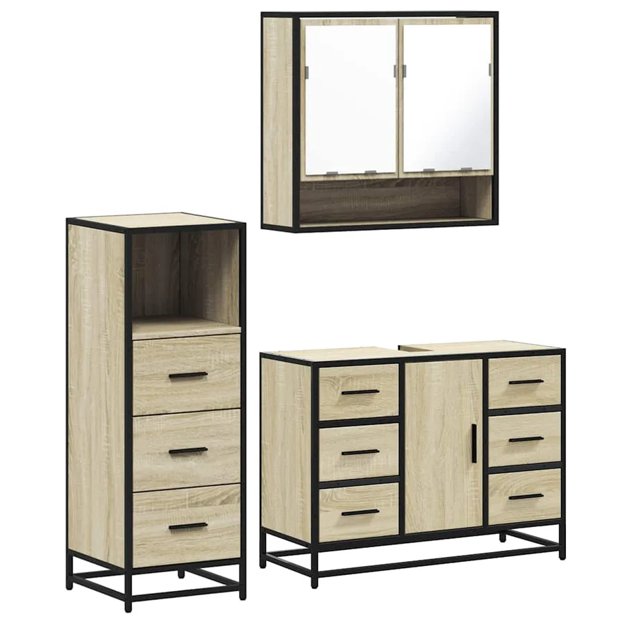 Ensemble de meubles de salle de bain 3 pcs chêne sonoma - 2