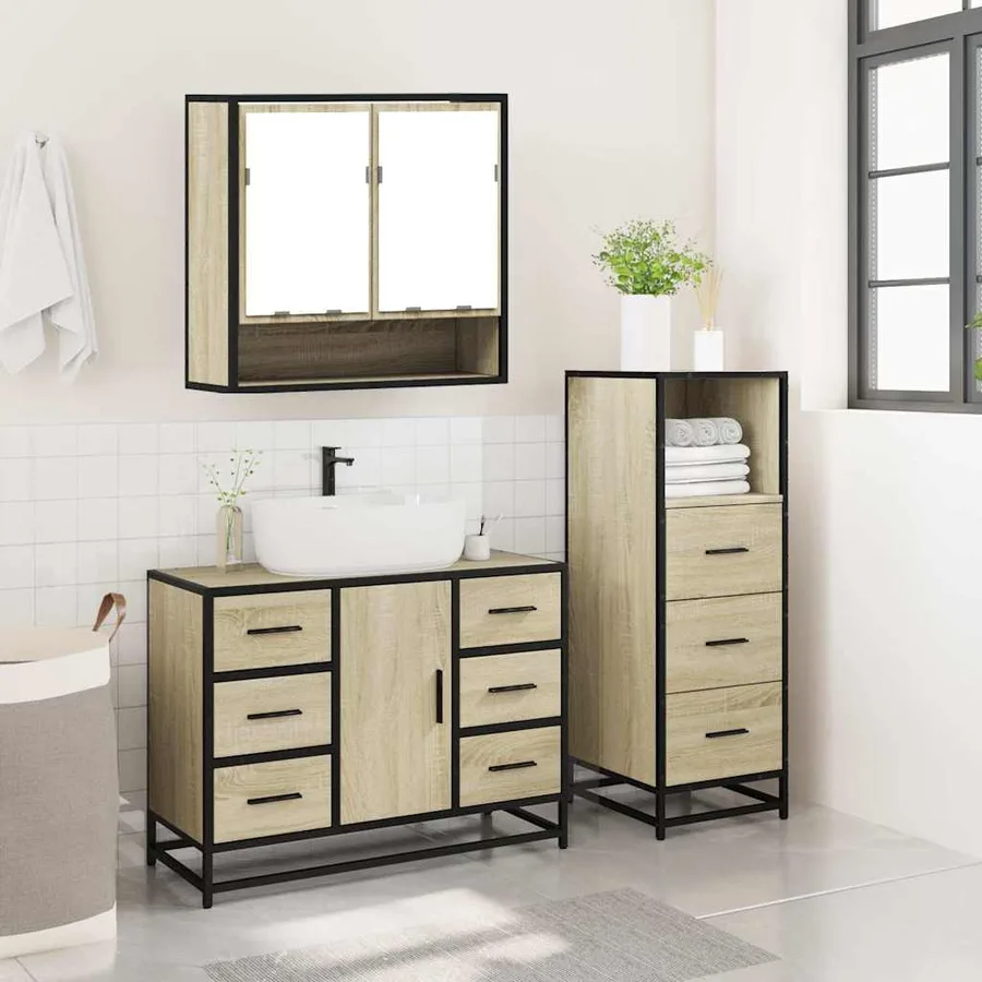 Ensemble de meubles de salle de bain 3 pcs chêne sonoma - 4