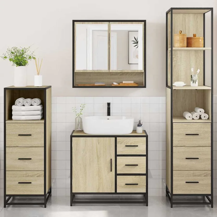 Ensemble de meubles de salle de bain 4 pcs chêne sonoma - 3
