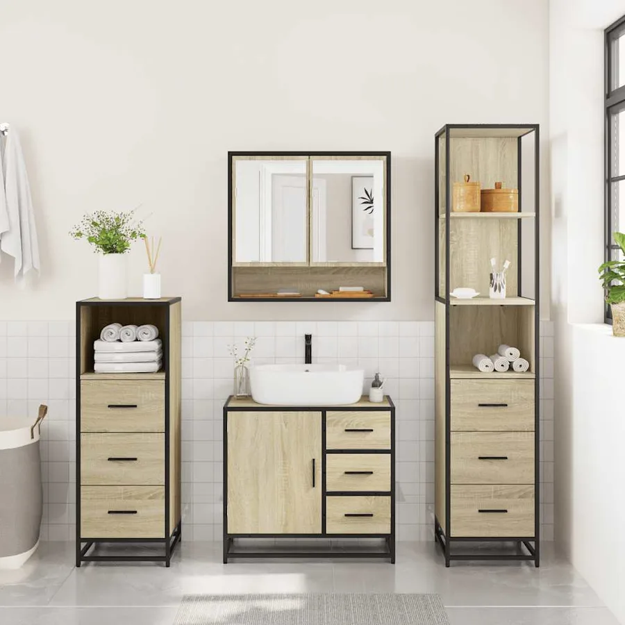 Ensemble de meubles de salle de bain 4 pcs chêne sonoma - 4