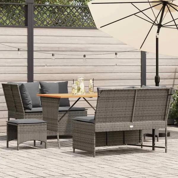 Salon de jardin 5 pcs avec coussins gris résine tressée