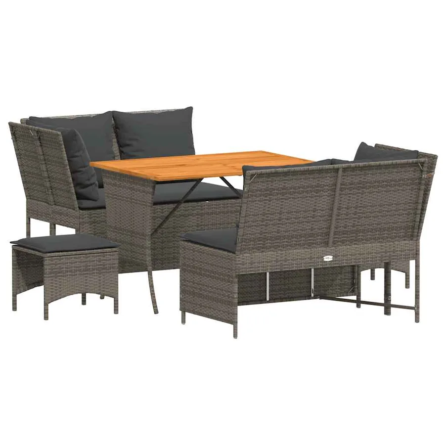 Salon de jardin 5 pcs avec coussins gris résine tressée - 2