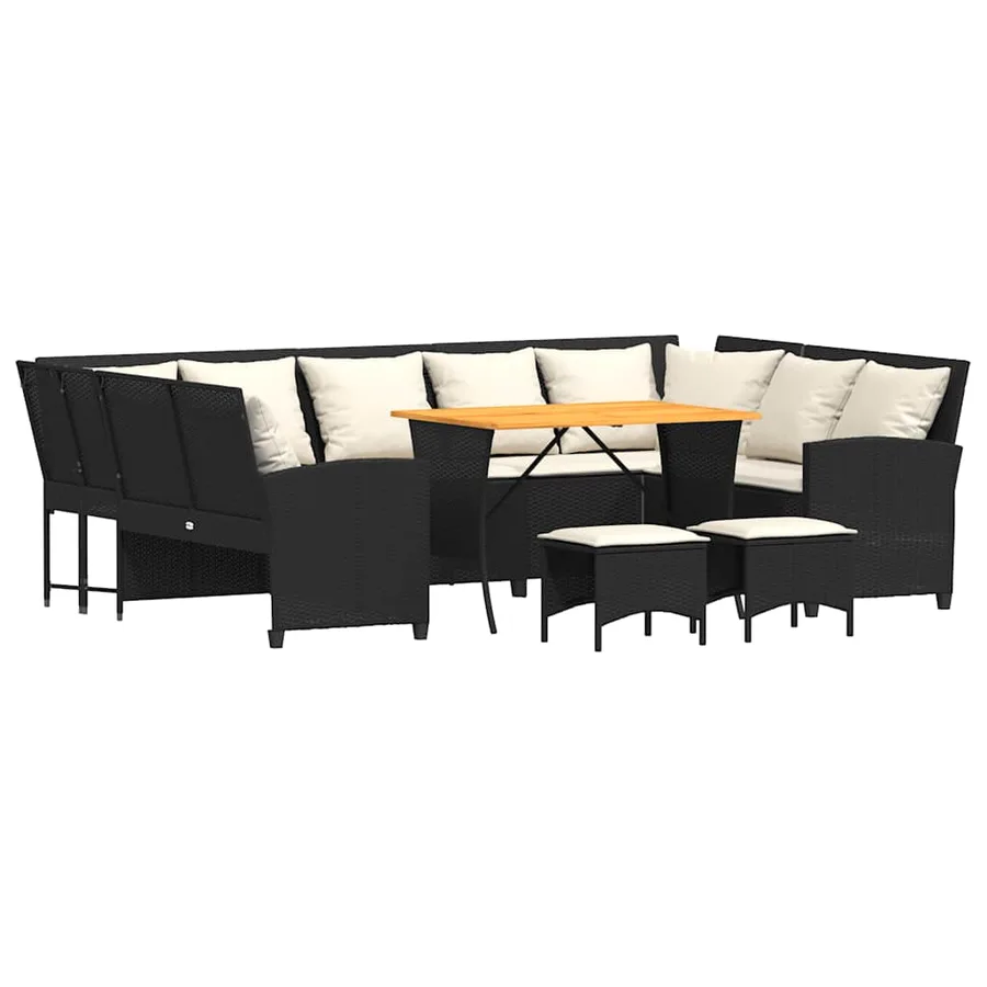 Salon de jardin 4 pcs avec coussins noir résine tressée - 2