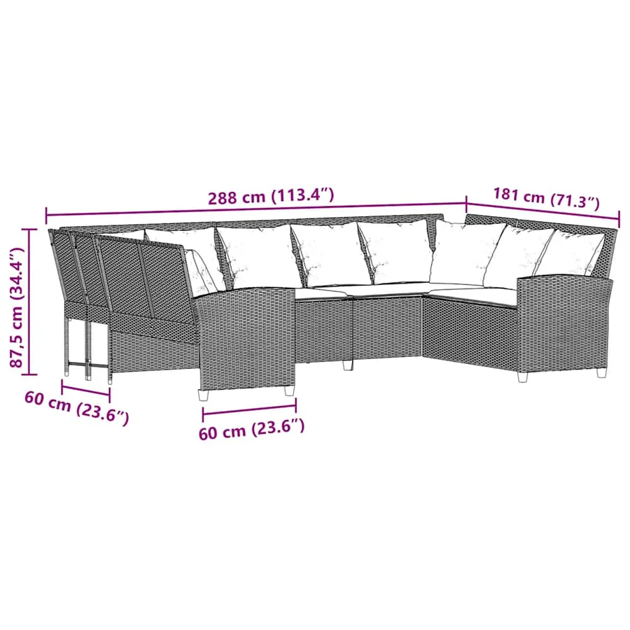 Canapé de jardin avec coussins beige résine tressée - 10