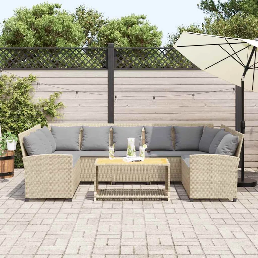 Canapé de jardin avec coussins beige résine tressée - 3