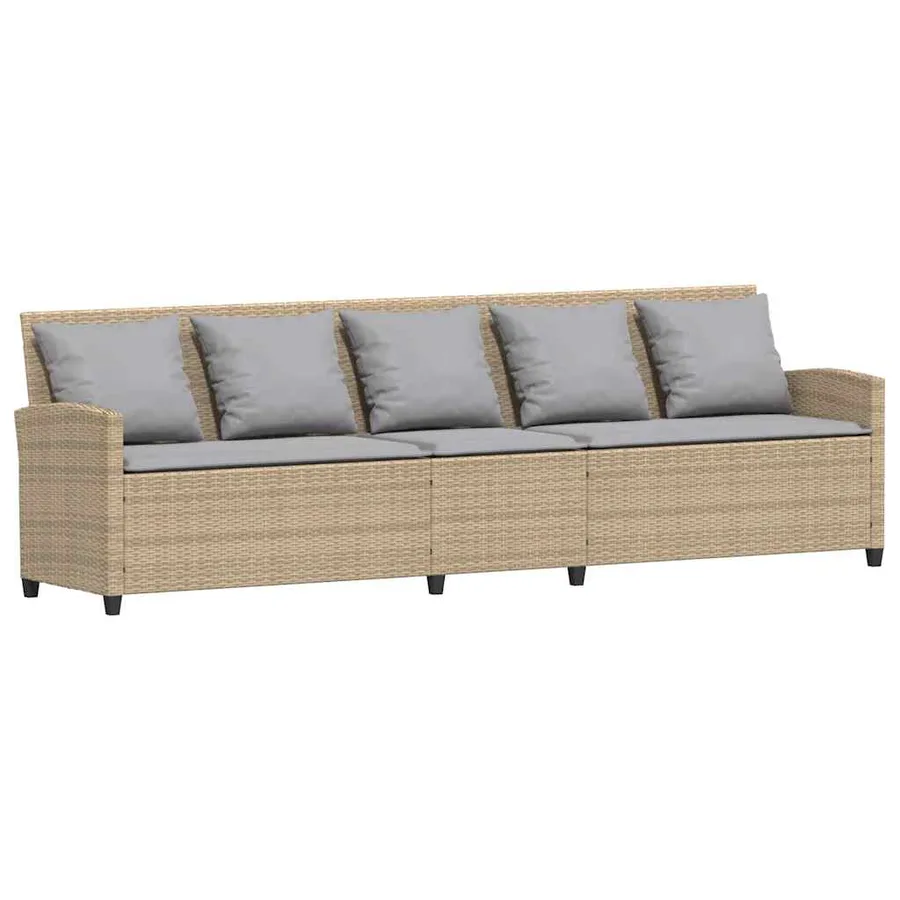 Canapé de jardin avec coussins beige résine tressée - 5