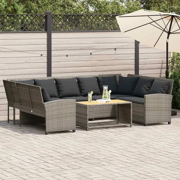 Canapé de jardin avec coussins Gris Résine tressée