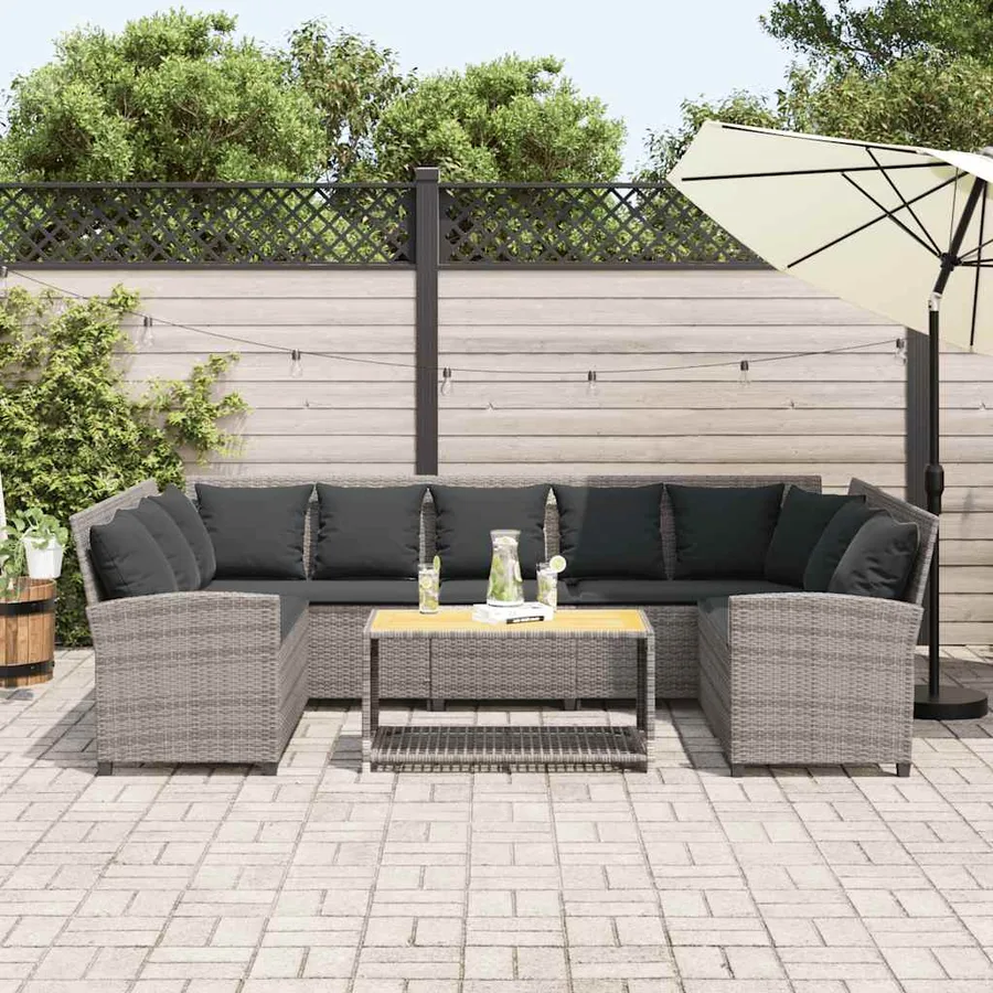Canapé de jardin avec coussins Gris Résine tressée - 3