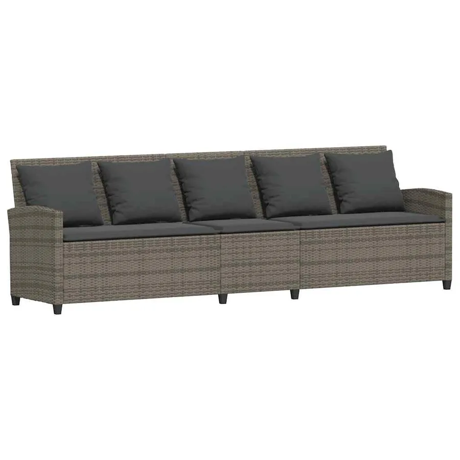 Canapé de jardin avec coussins Gris Résine tressée - 5