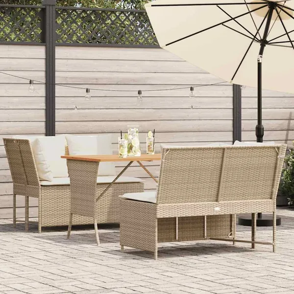 Salon de jardin avec coussins 3 pcs beige résine tressée