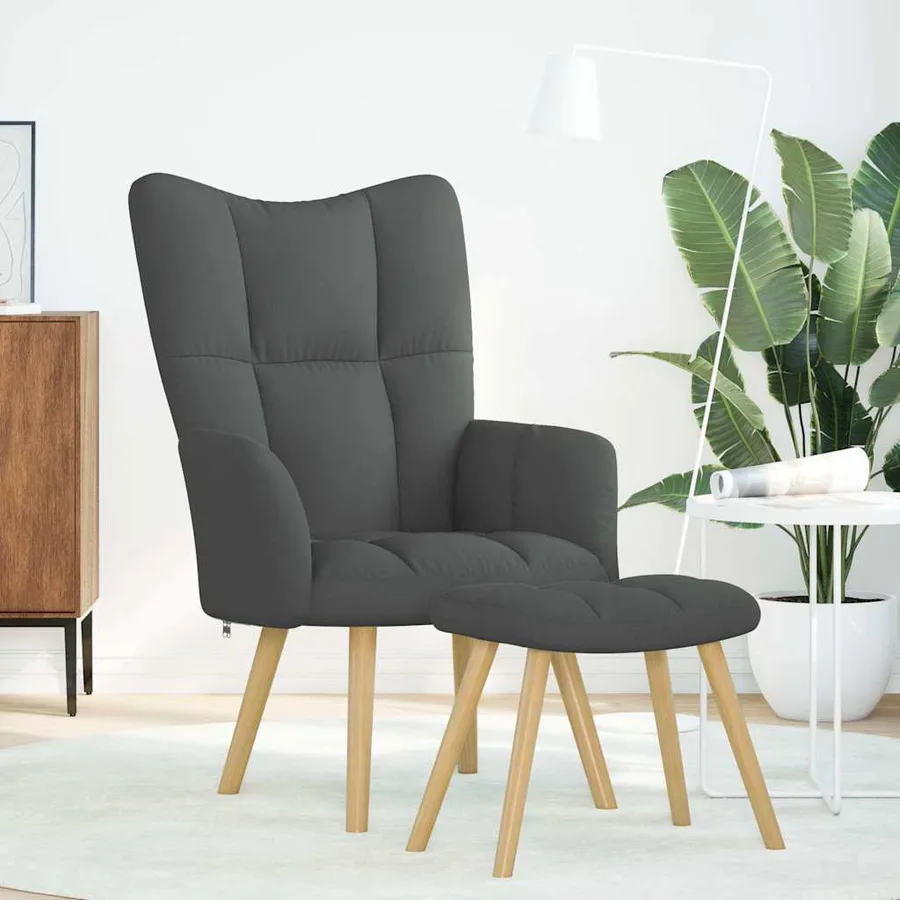 Chaise de relaxation avec repose-pied Gris foncé Tissu - 2