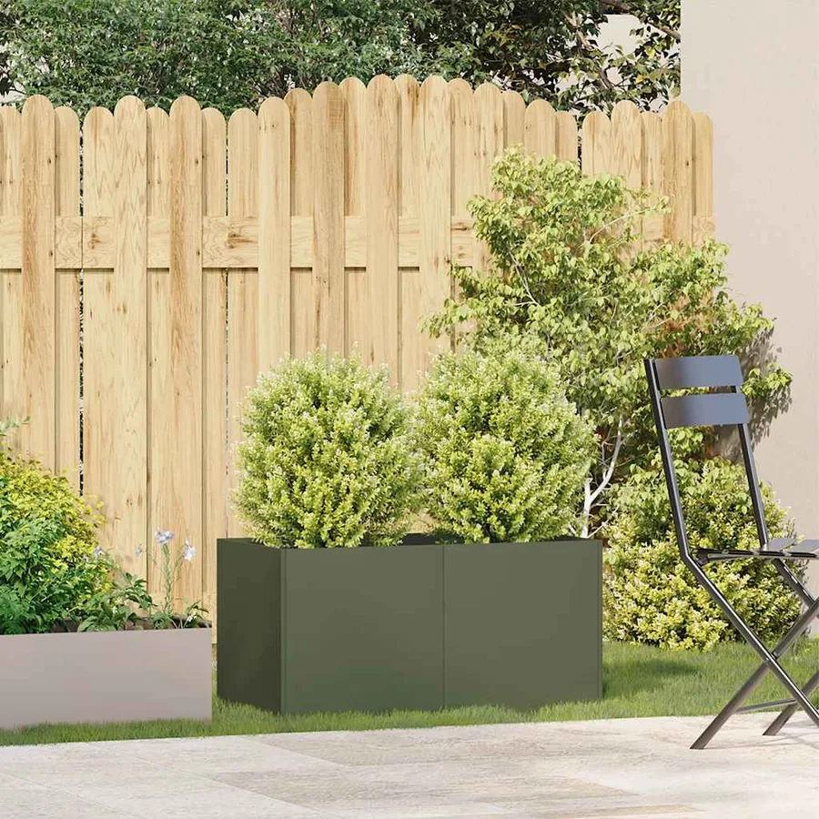 Jardinière vert olive 80x40x40 cm acier laminé à froid - 3