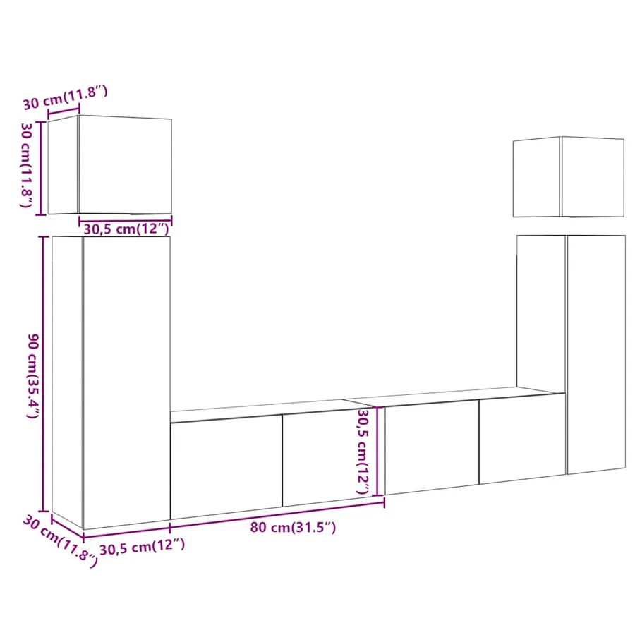 Ensemble de meuble TV mural 8 pcs vieux bois bois d'ingénierie - 11