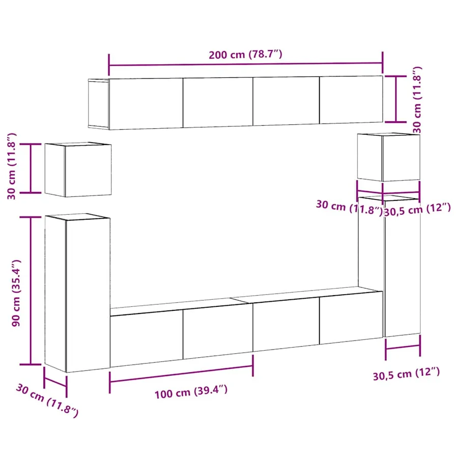 Ensemble de meuble TV mural 8 pcs vieux bois bois d'ingénierie - 11