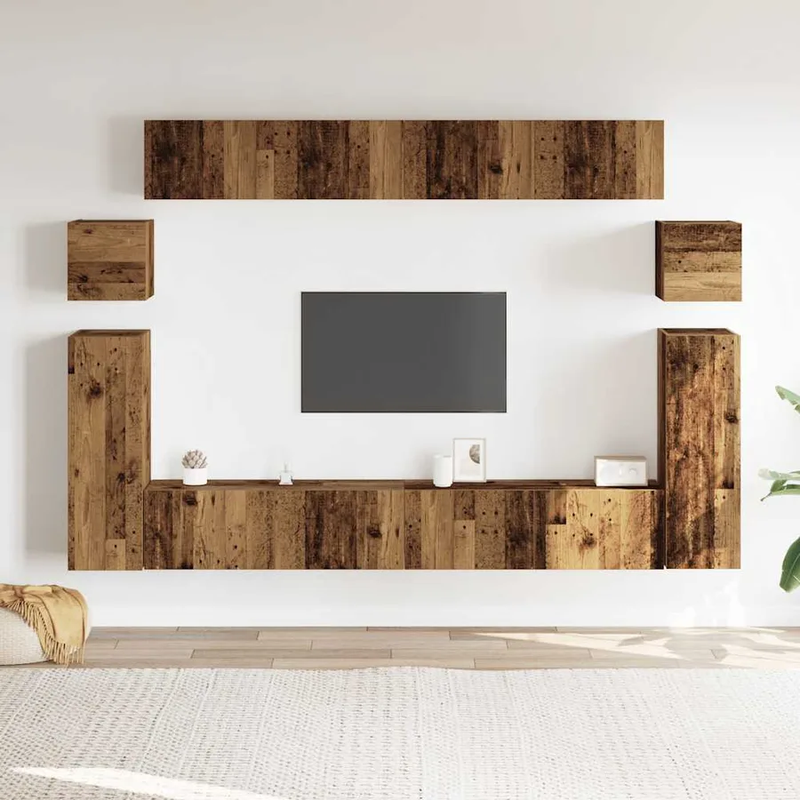 Ensemble de meuble TV mural 8 pcs vieux bois bois d'ingénierie - 3