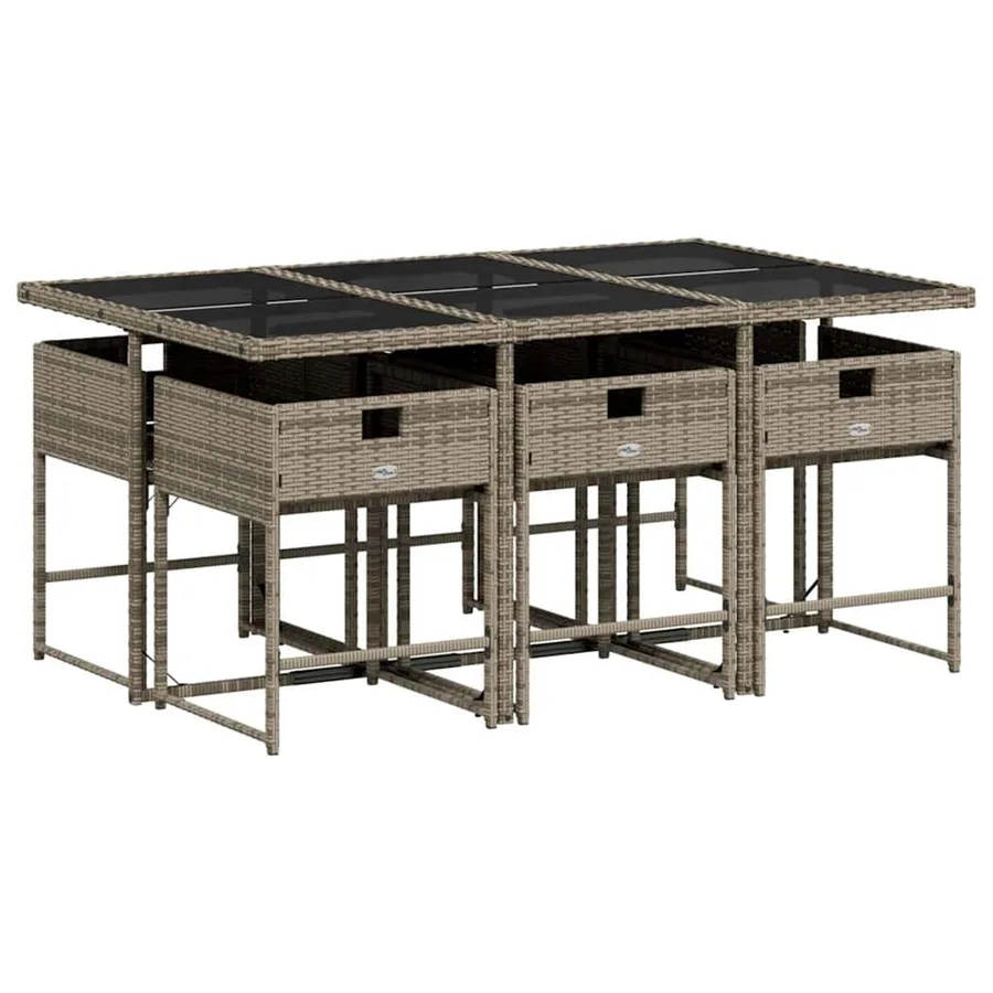 Ensemble à manger de jardin et coussins 7 pcs gris rotin - 3