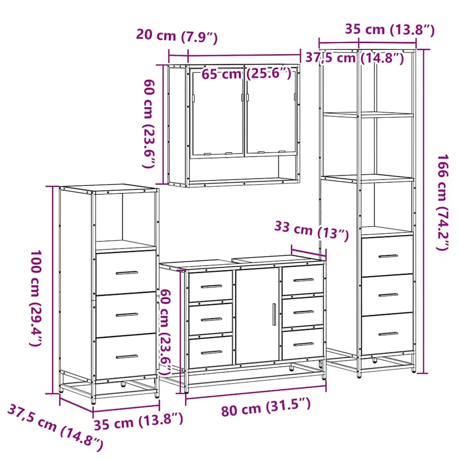 Ensemble meubles salle de bain 4 pcs chêne fumé bois ingénierie - 11