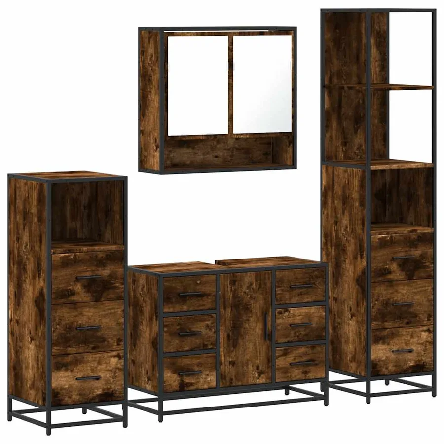 Ensemble meubles salle de bain 4 pcs chêne fumé bois ingénierie - 2