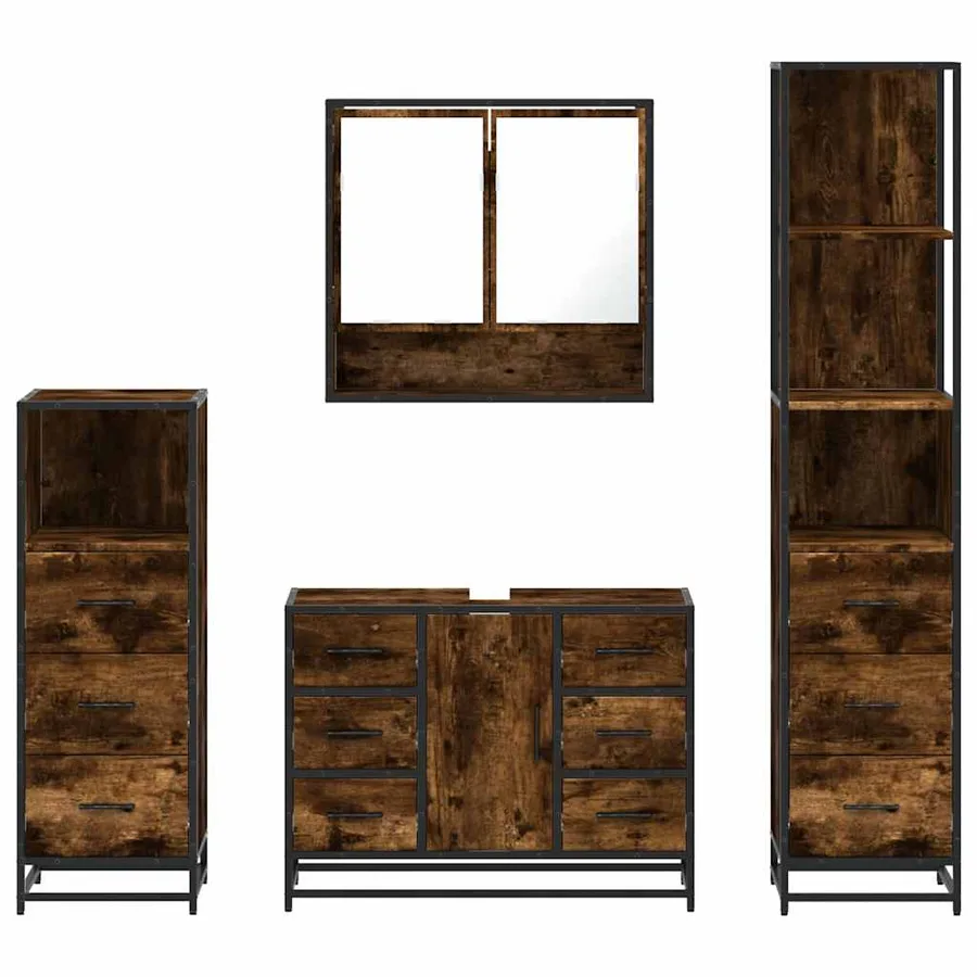 Ensemble meubles salle de bain 4 pcs chêne fumé bois ingénierie - 5
