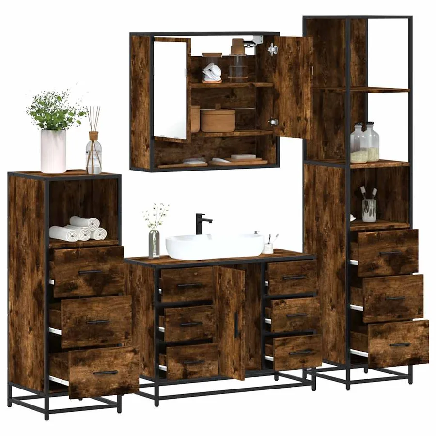 Ensemble meubles salle de bain 4 pcs chêne fumé bois ingénierie - 6