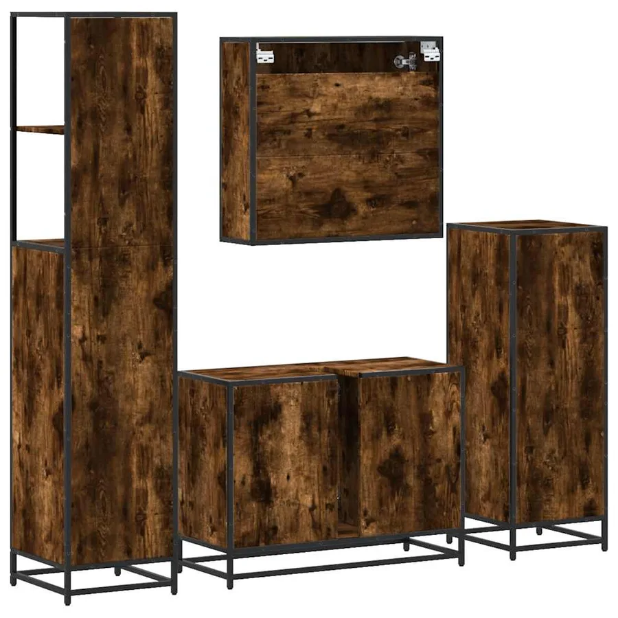 Ensemble meubles salle de bain 4 pcs chêne fumé bois ingénierie - 8