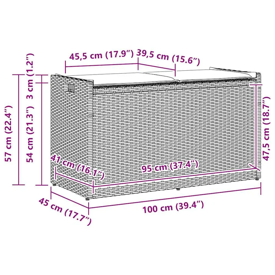 Banc de rangement extérieur coussin beige 100 cm résine tressée - 11