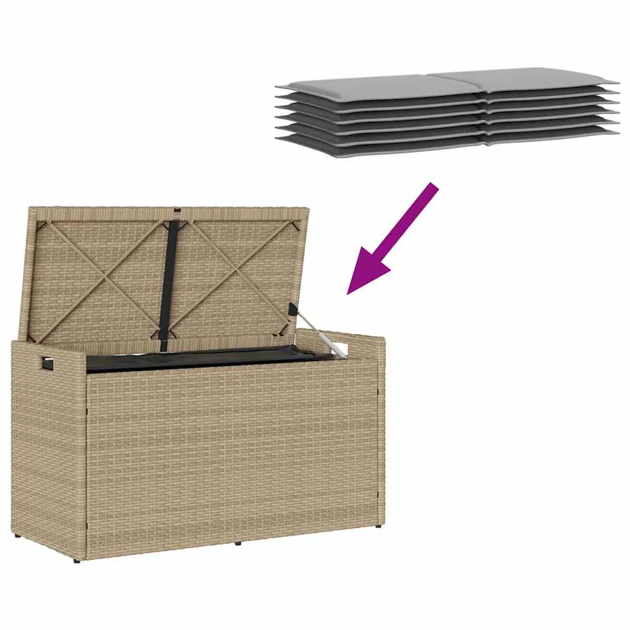 Banc de rangement extérieur coussin beige 100 cm résine tressée - 7