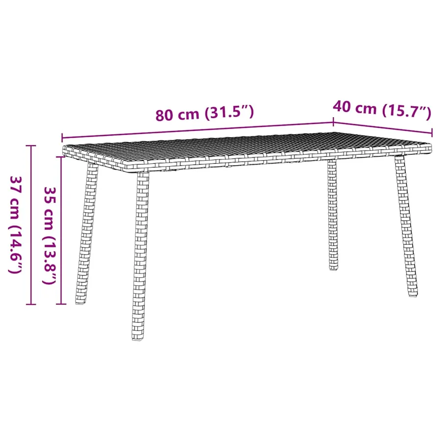 Table basse de jardin rectangulaire marron 40x40x37 cm rotin - 8