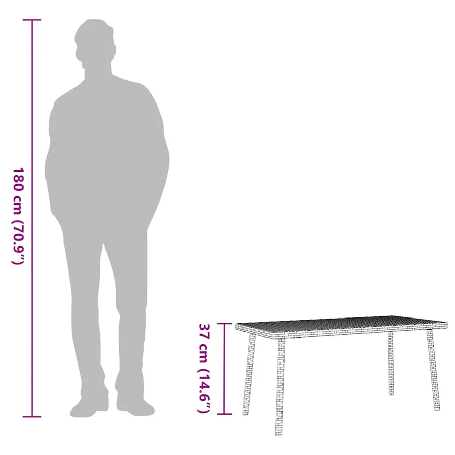 Table basse de jardin rectangulaire marron 40x40x37 cm rotin - 9