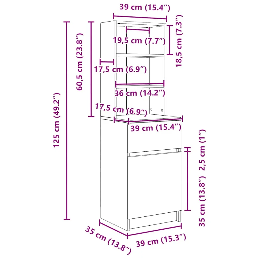 Table de chevet gris béton 39x35x125 cm bois d’ingénierie - 14