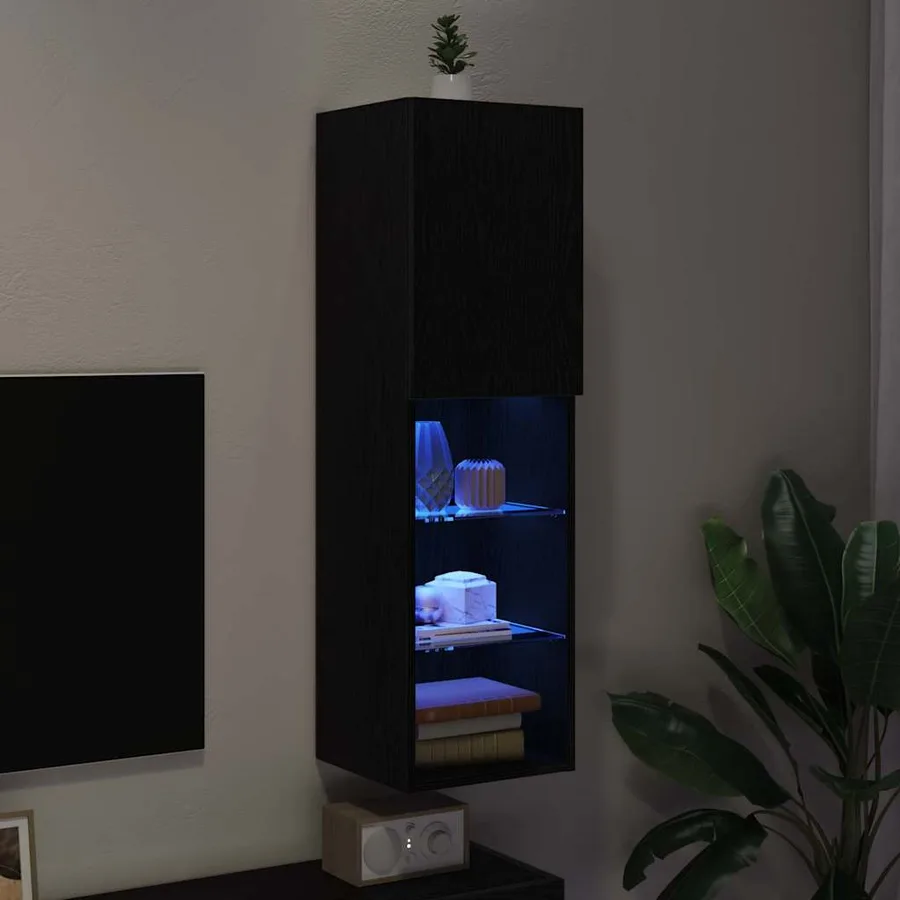 Ensemble meuble TV avec LED Chêne noir 30,5 x 30 x 102 cm - 4